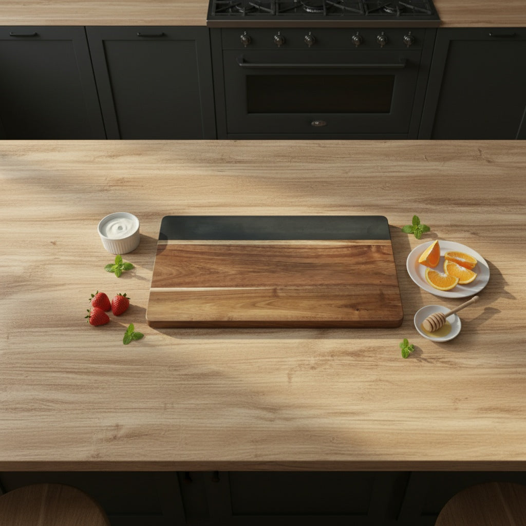 Black Marble & Acacia Wood Rectangular Cutting Board - Large