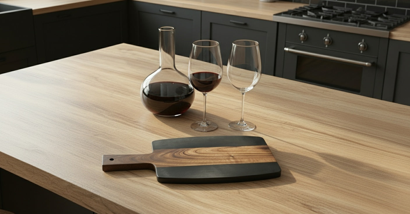 Black Marble & Acacia Wood Cutting Board with Handle