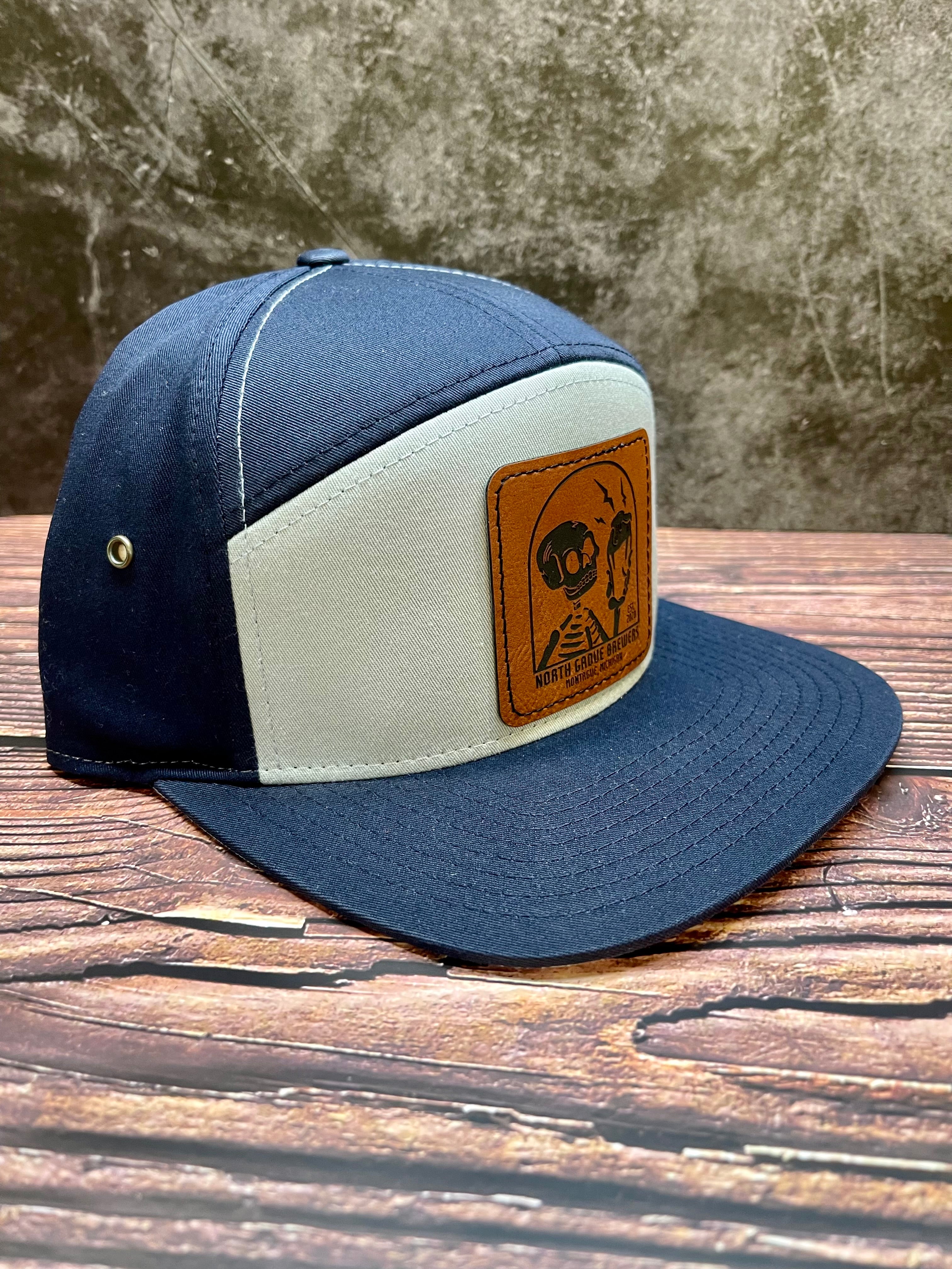 NGB- 7 Panel Flat Brim Leather Patch Hat