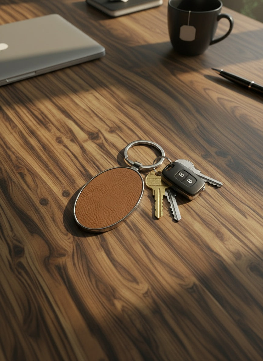 Leatherette & Metal Oval Keychains