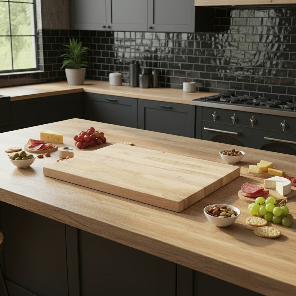 Solid Acacia Wood Cutting Board with Handle & Rope Hanger