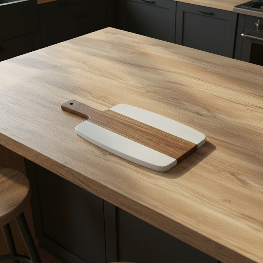 White Marble & Acacia Wood Cutting Board with Handle