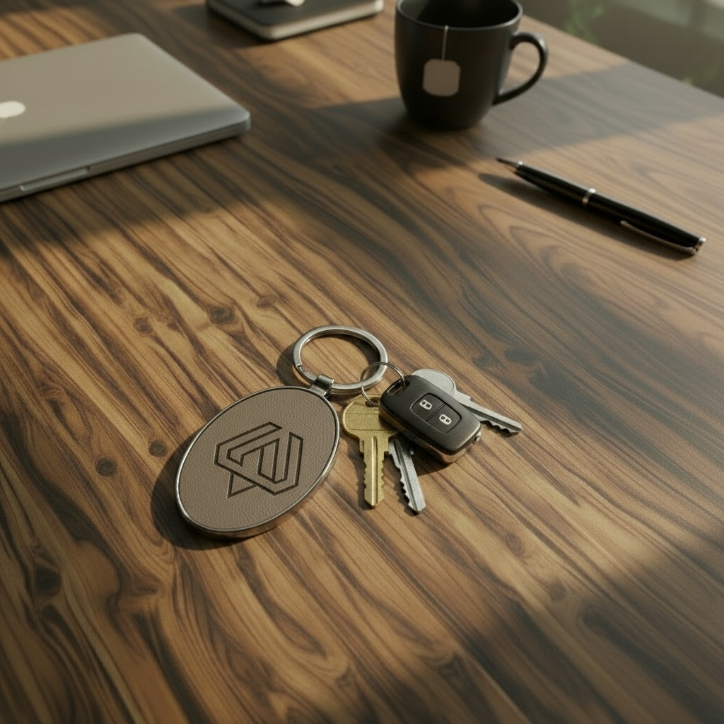 Leatherette & Metal Oval Keychains