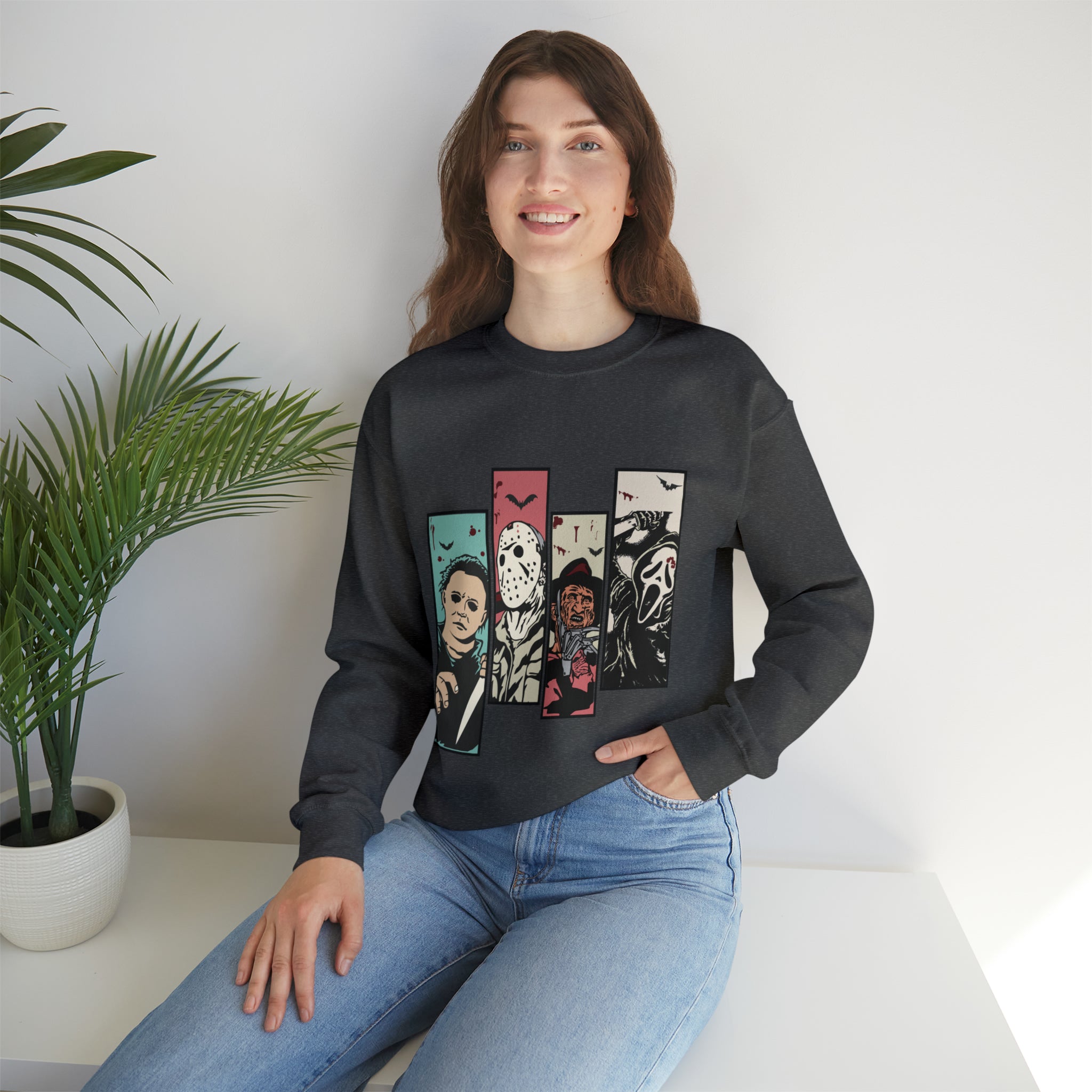 Horror Movie Friends Color Crewneck Sweatshirt