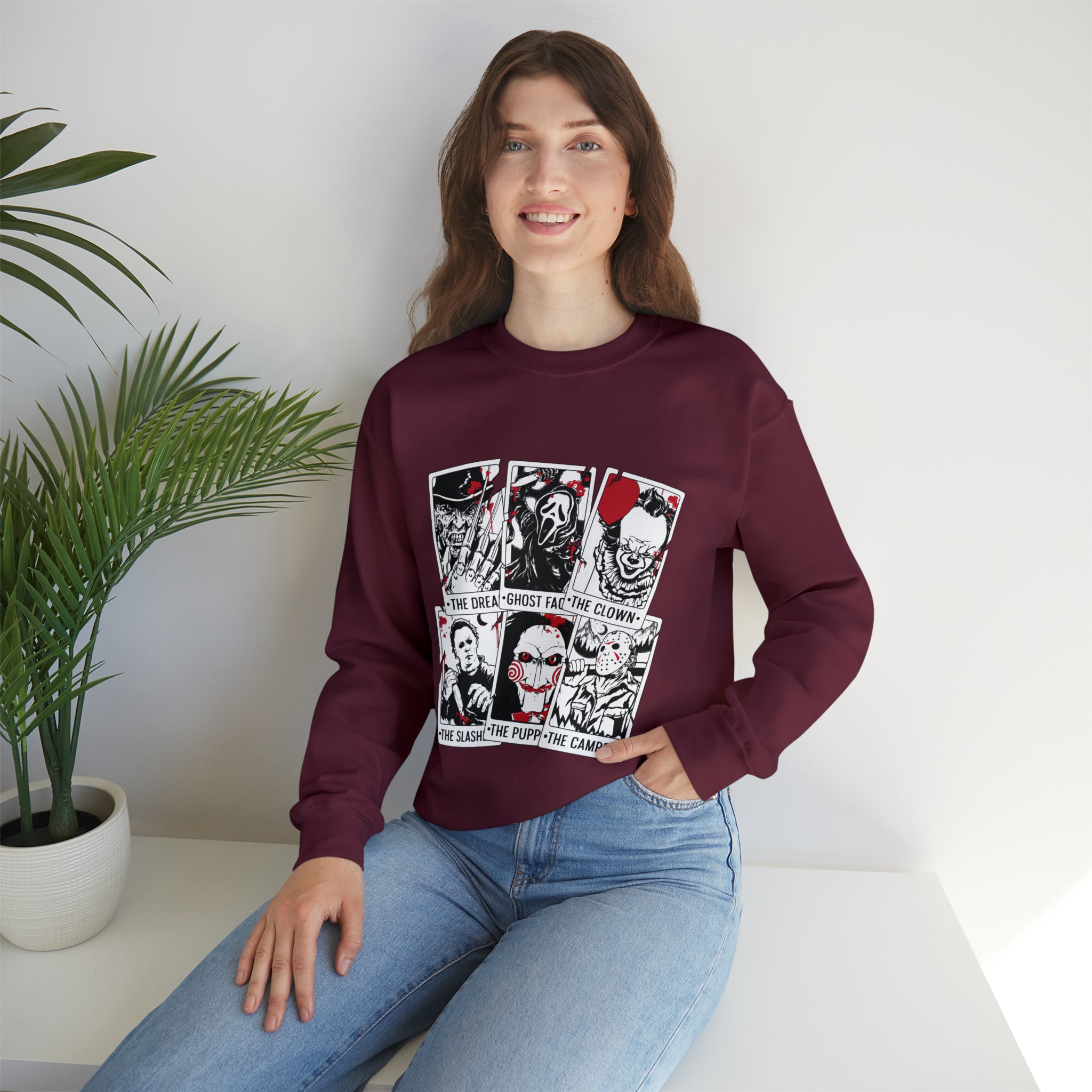 Horror Movie Icons Tarot Card Crewneck Sweatshirt