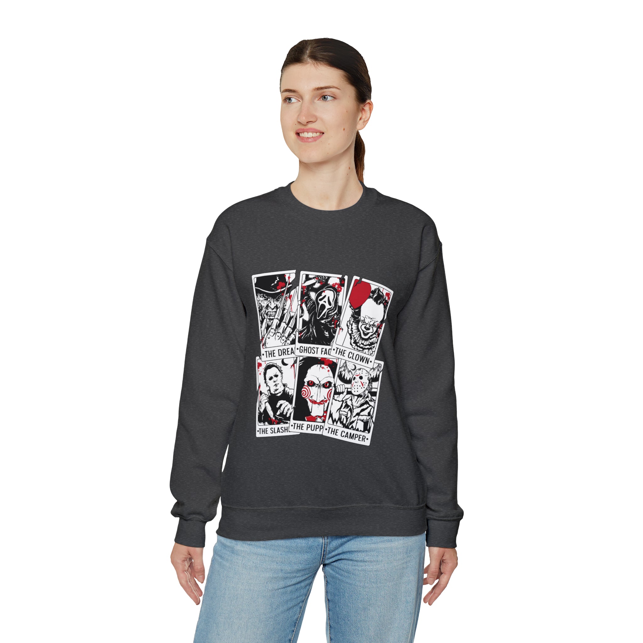 Horror Movie Icons Tarot Card Crewneck Sweatshirt