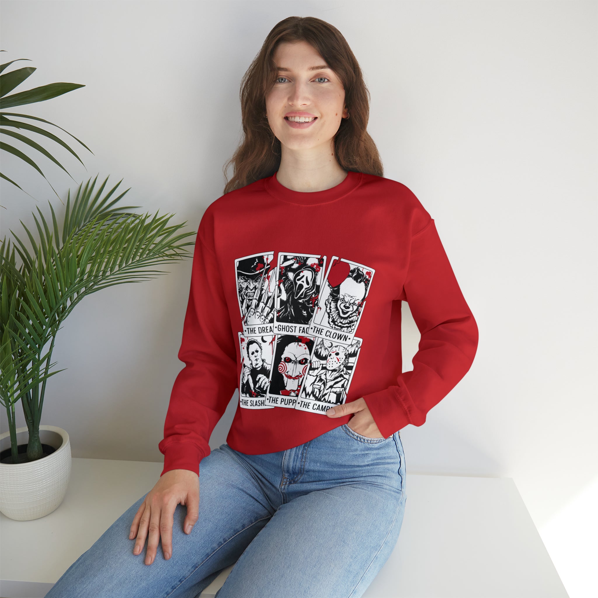 Horror Movie Icons Tarot Card Crewneck Sweatshirt