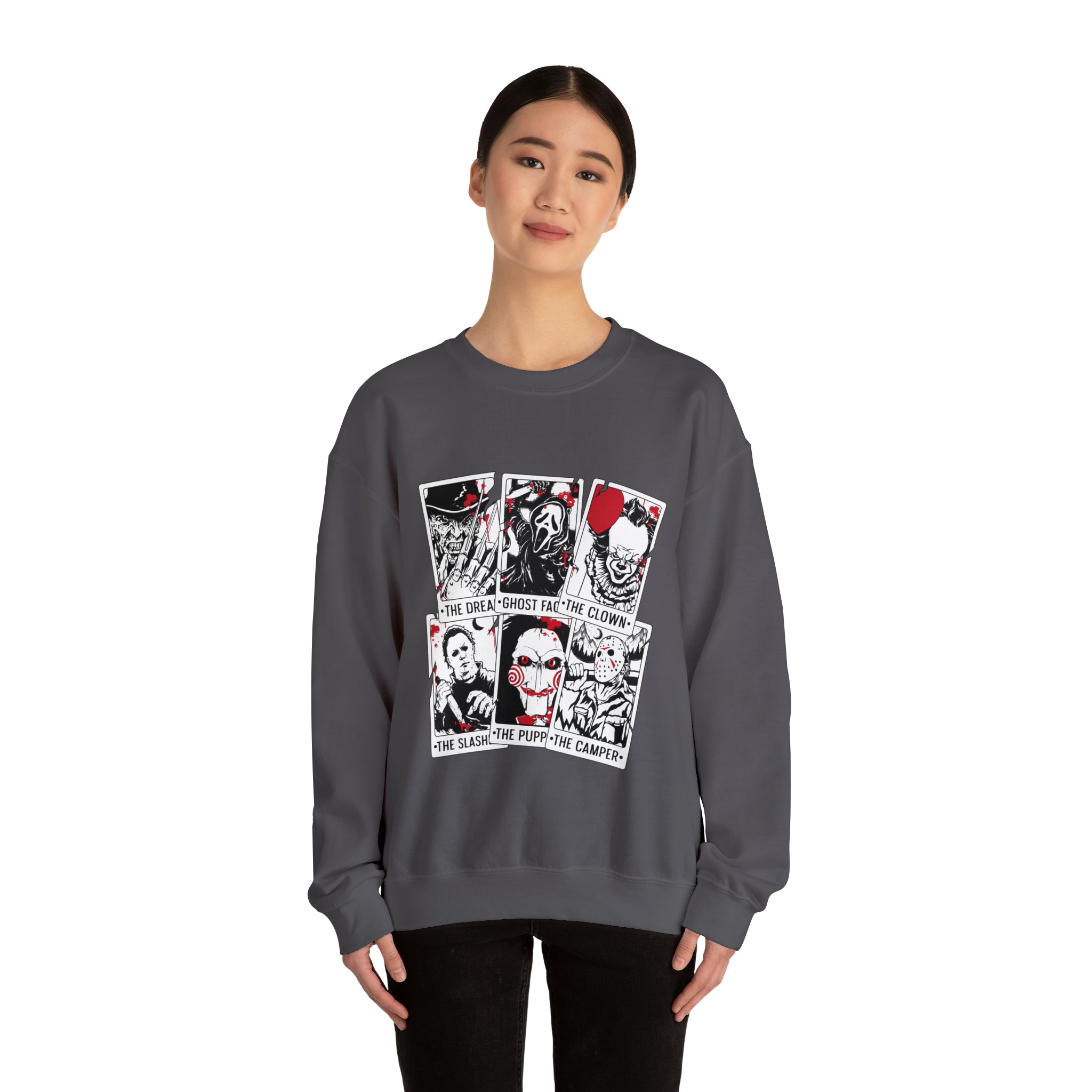Horror Movie Icons Tarot Card Crewneck Sweatshirt
