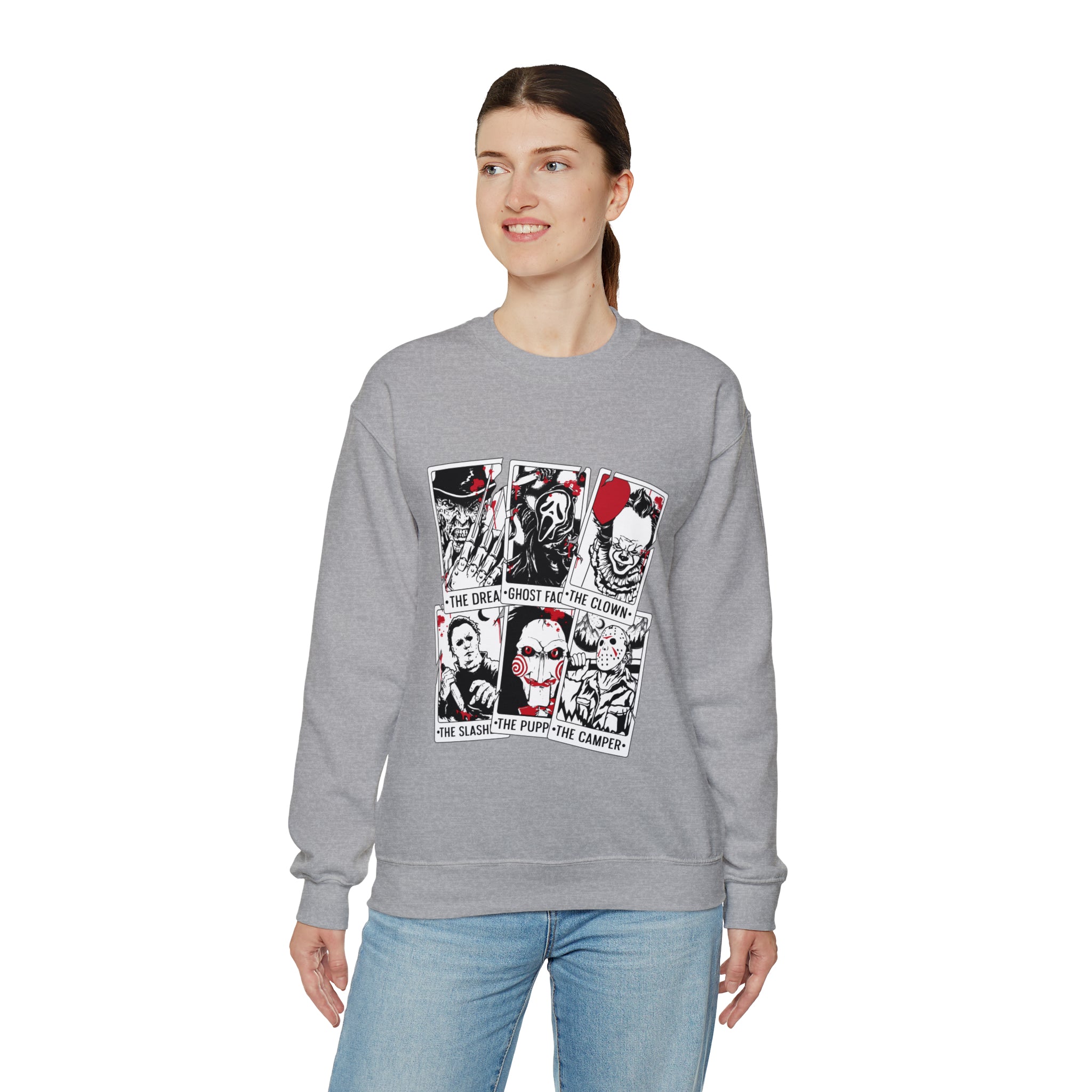 Horror Movie Icons Tarot Card Crewneck Sweatshirt