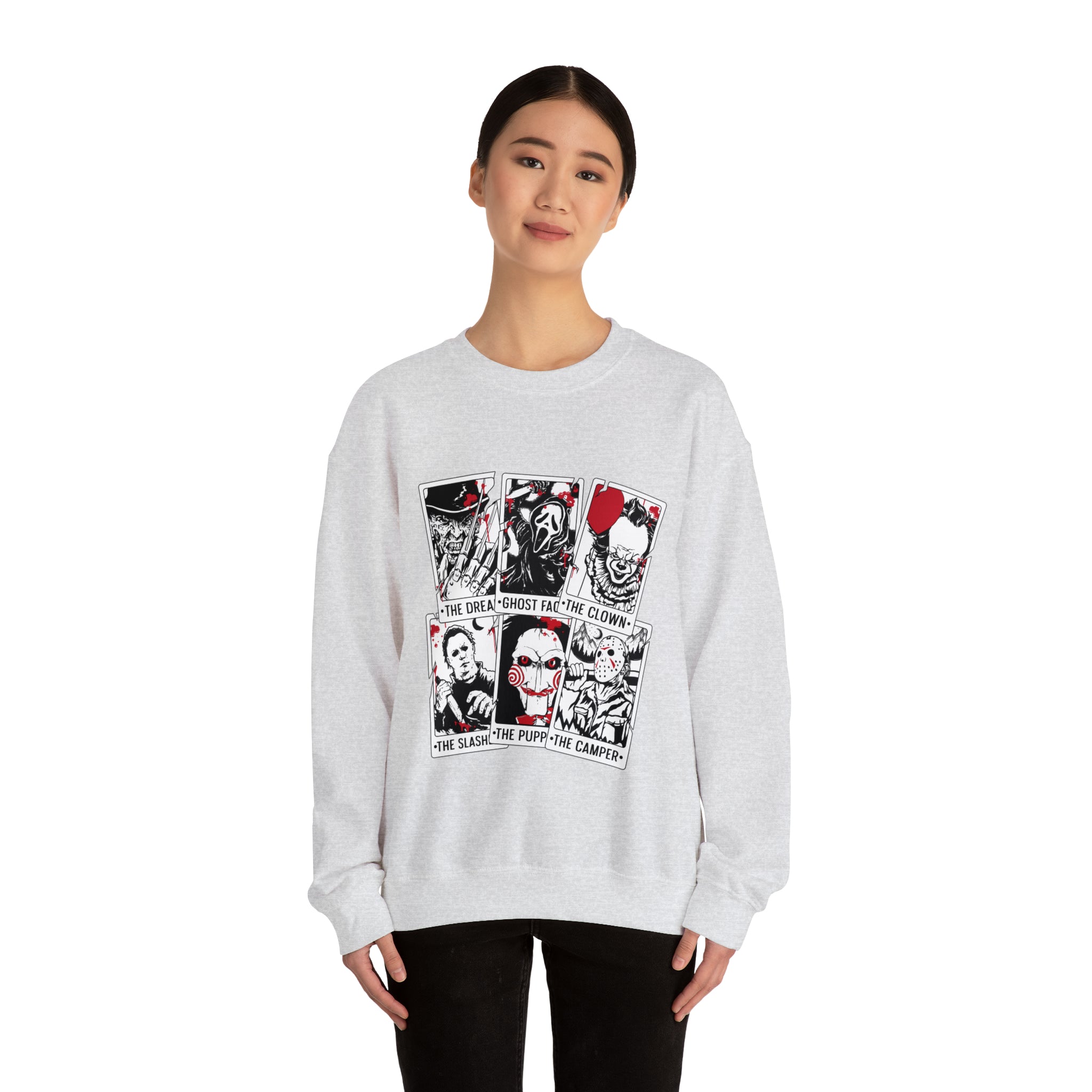 Horror Movie Icons Tarot Card Crewneck Sweatshirt