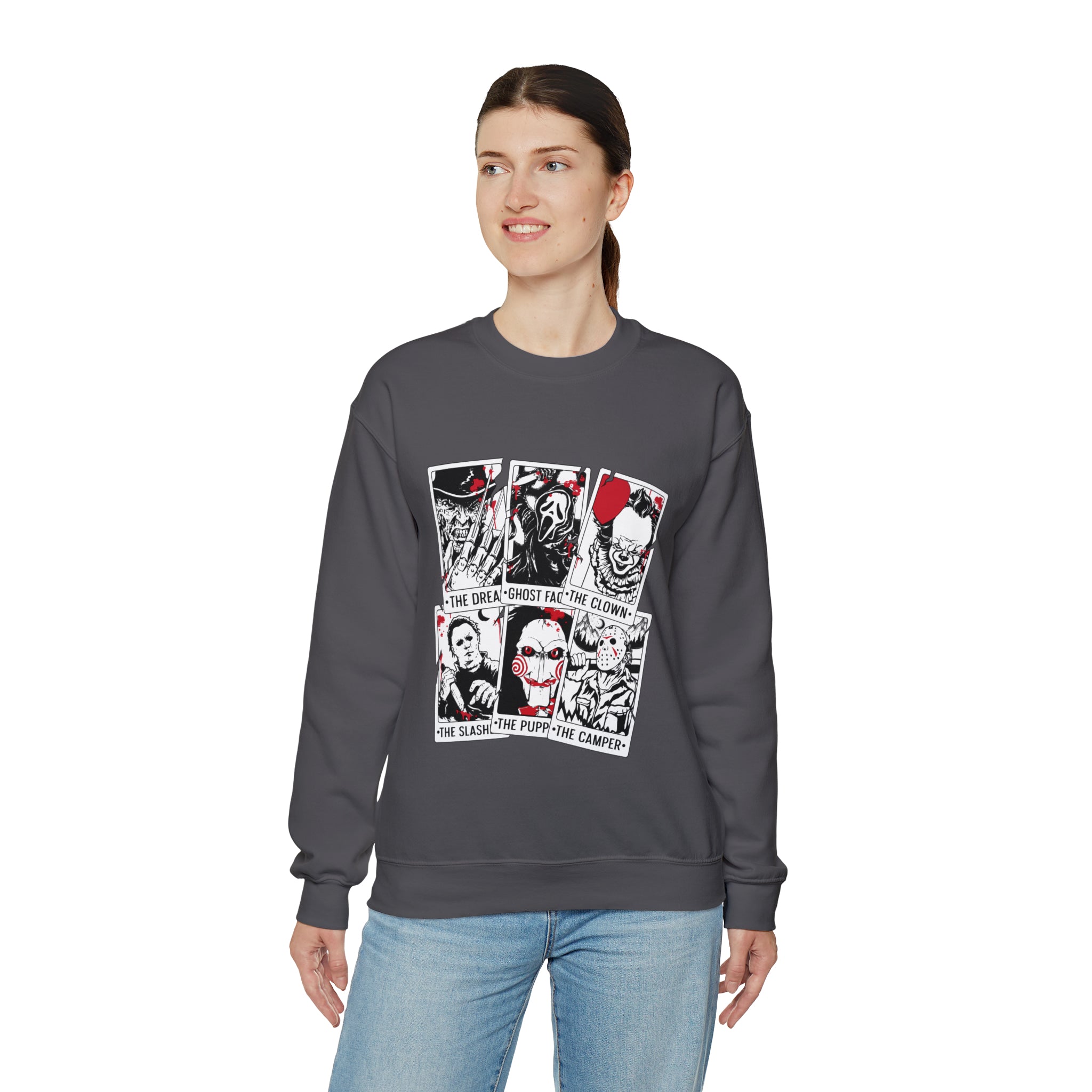 Horror Movie Icons Tarot Card Crewneck Sweatshirt
