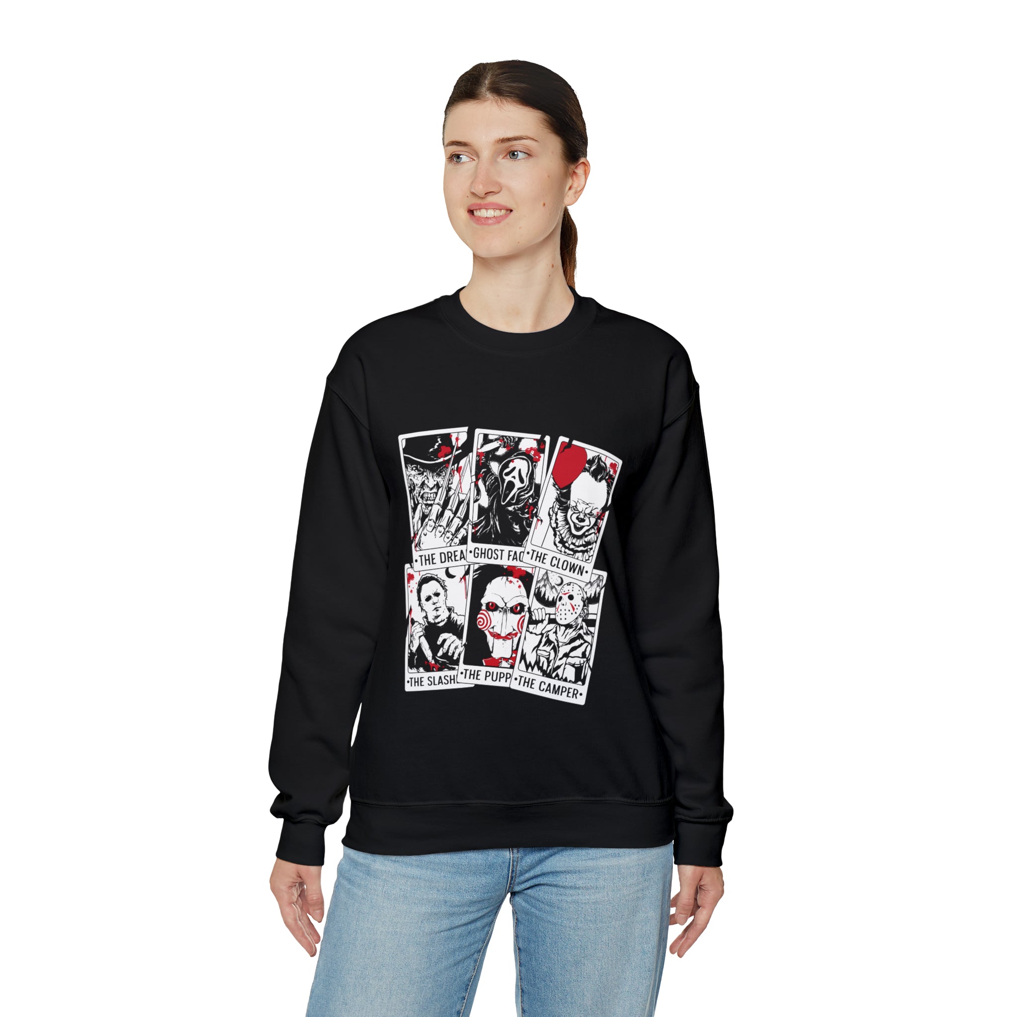 Horror Movie Icons Tarot Card Crewneck Sweatshirt