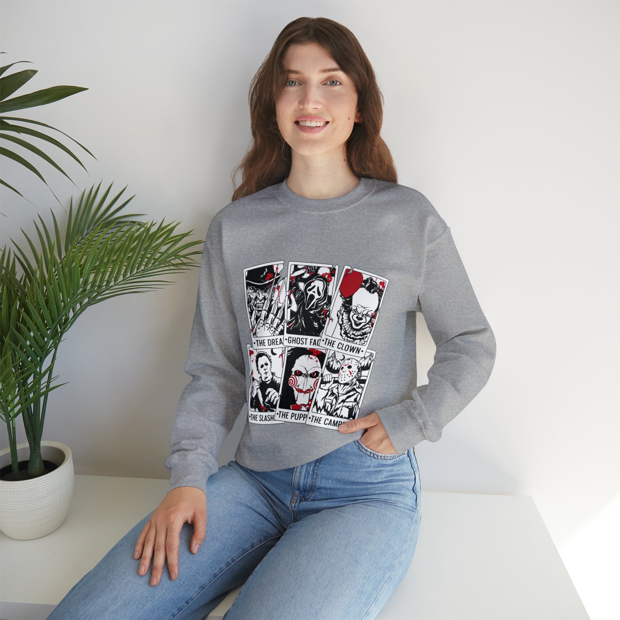 Horror Movie Icons Tarot Card Crewneck Sweatshirt