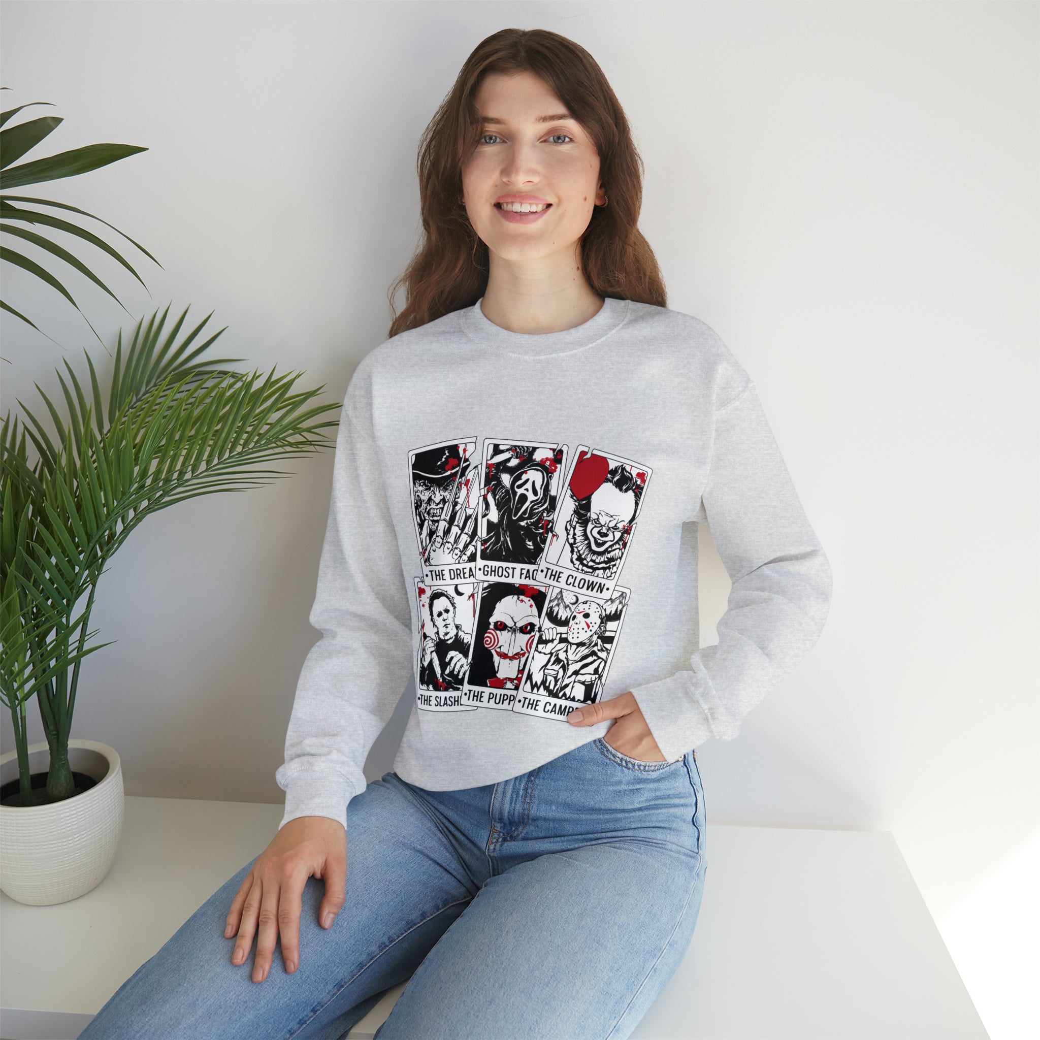 Horror Movie Icons Tarot Card Crewneck Sweatshirt