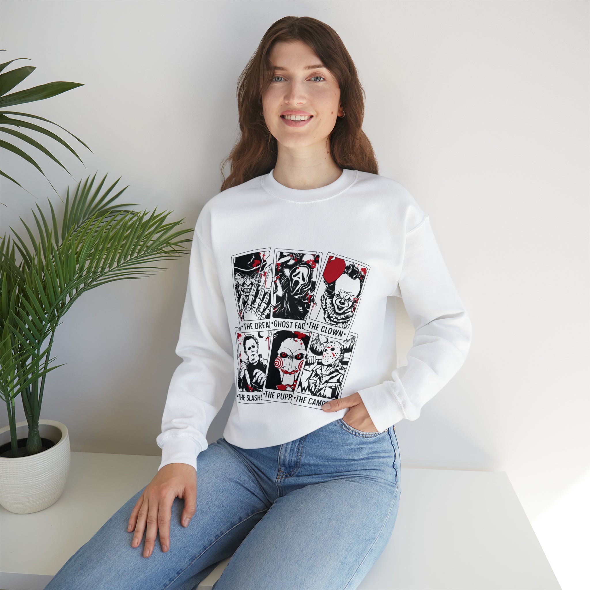 Horror Movie Icons Tarot Card Crewneck Sweatshirt