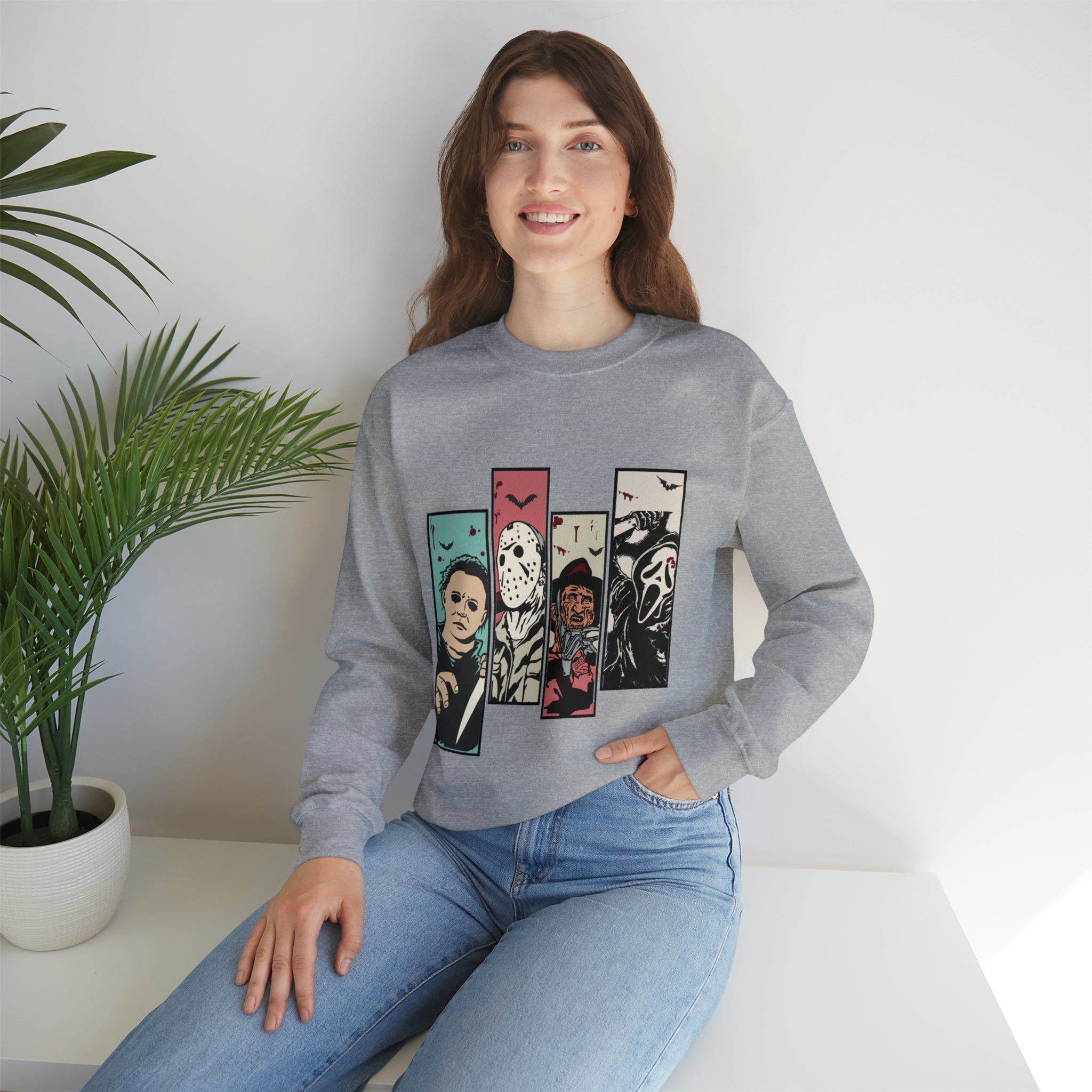 Horror Movie Friends Color Crewneck Sweatshirt
