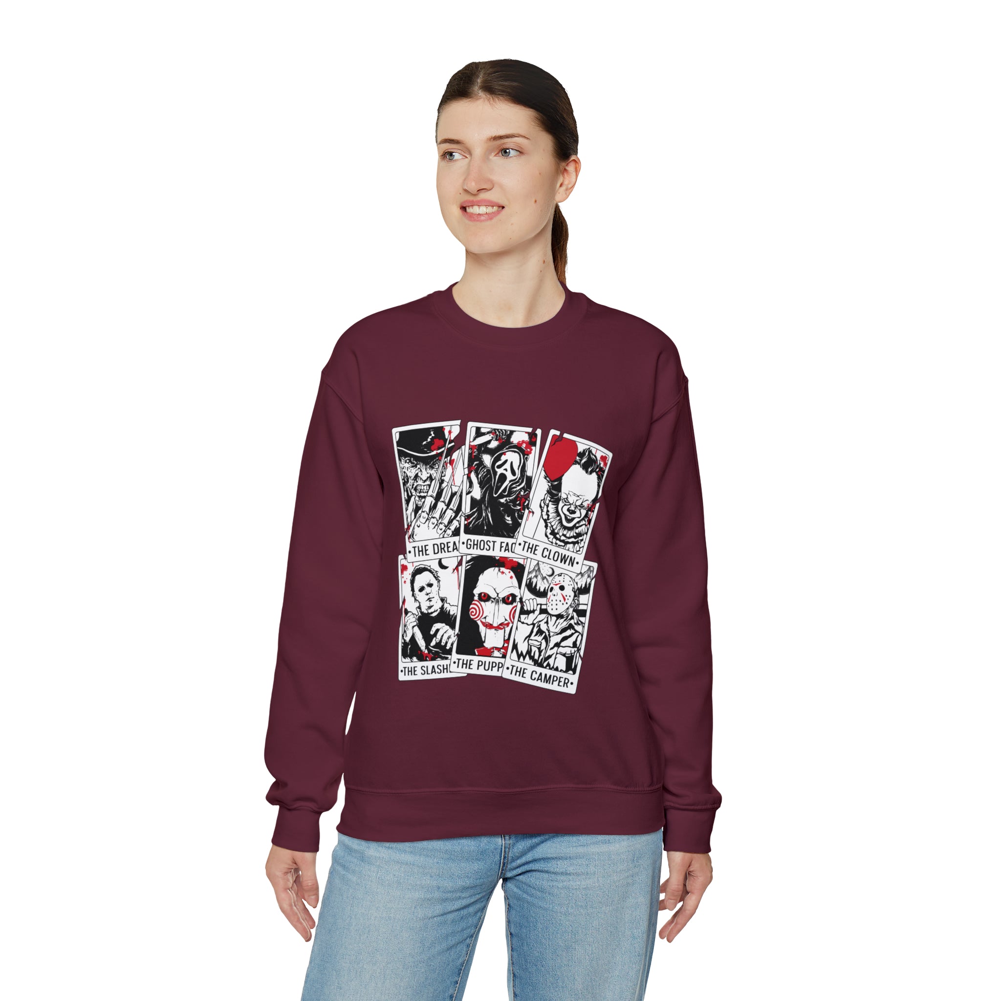 Horror Movie Icons Tarot Card Crewneck Sweatshirt