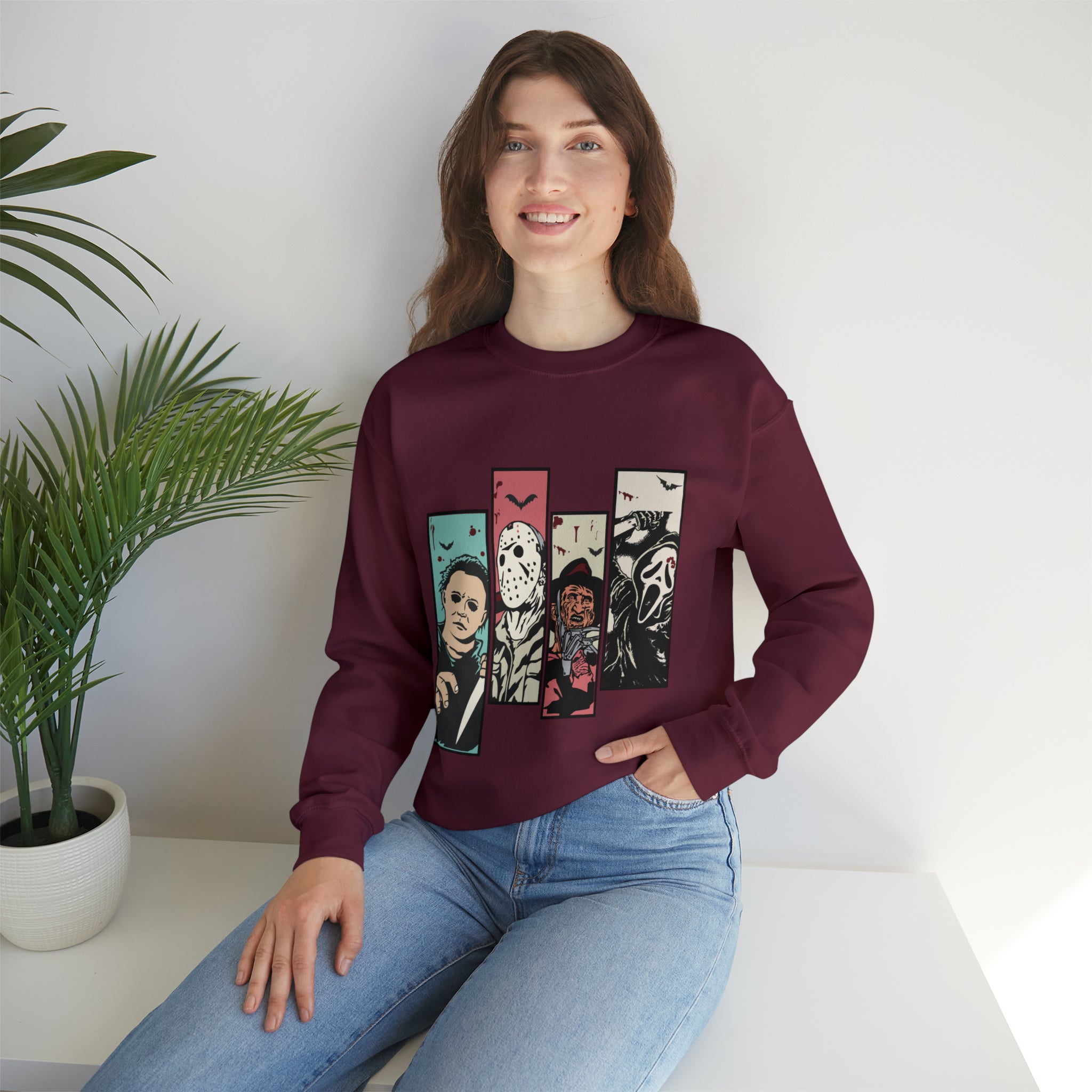 Horror Movie Friends Color Crewneck Sweatshirt