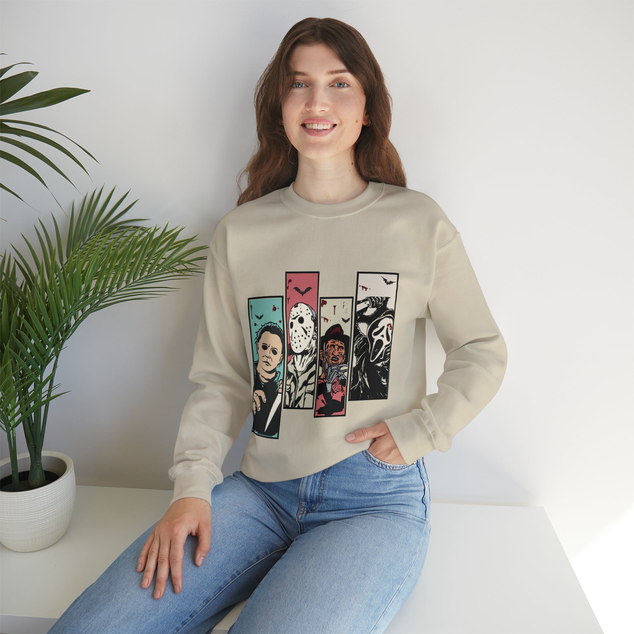 Horror Movie Friends Color Crewneck Sweatshirt