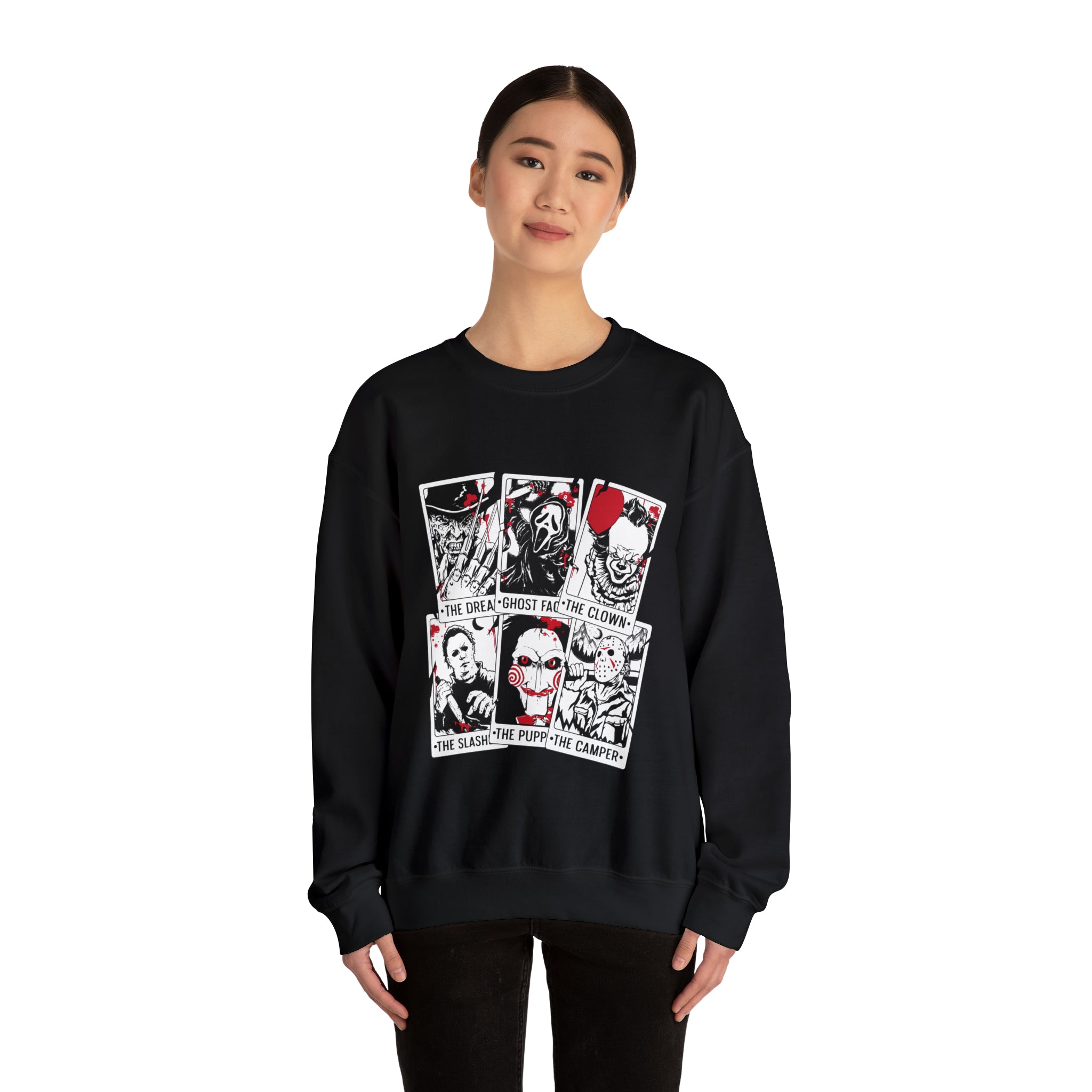 Horror Movie Icons Tarot Card Crewneck Sweatshirt
