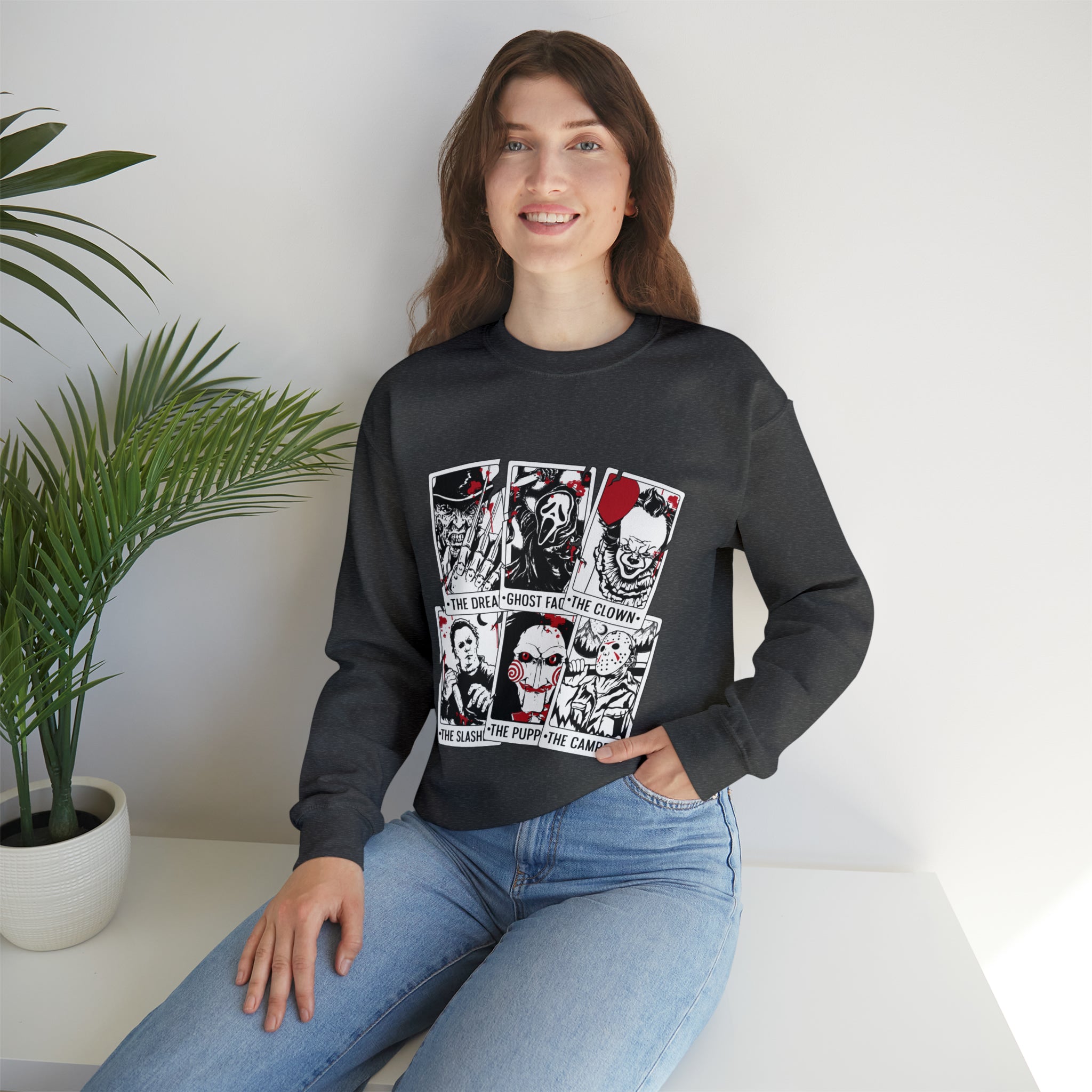 Horror Movie Icons Tarot Card Crewneck Sweatshirt