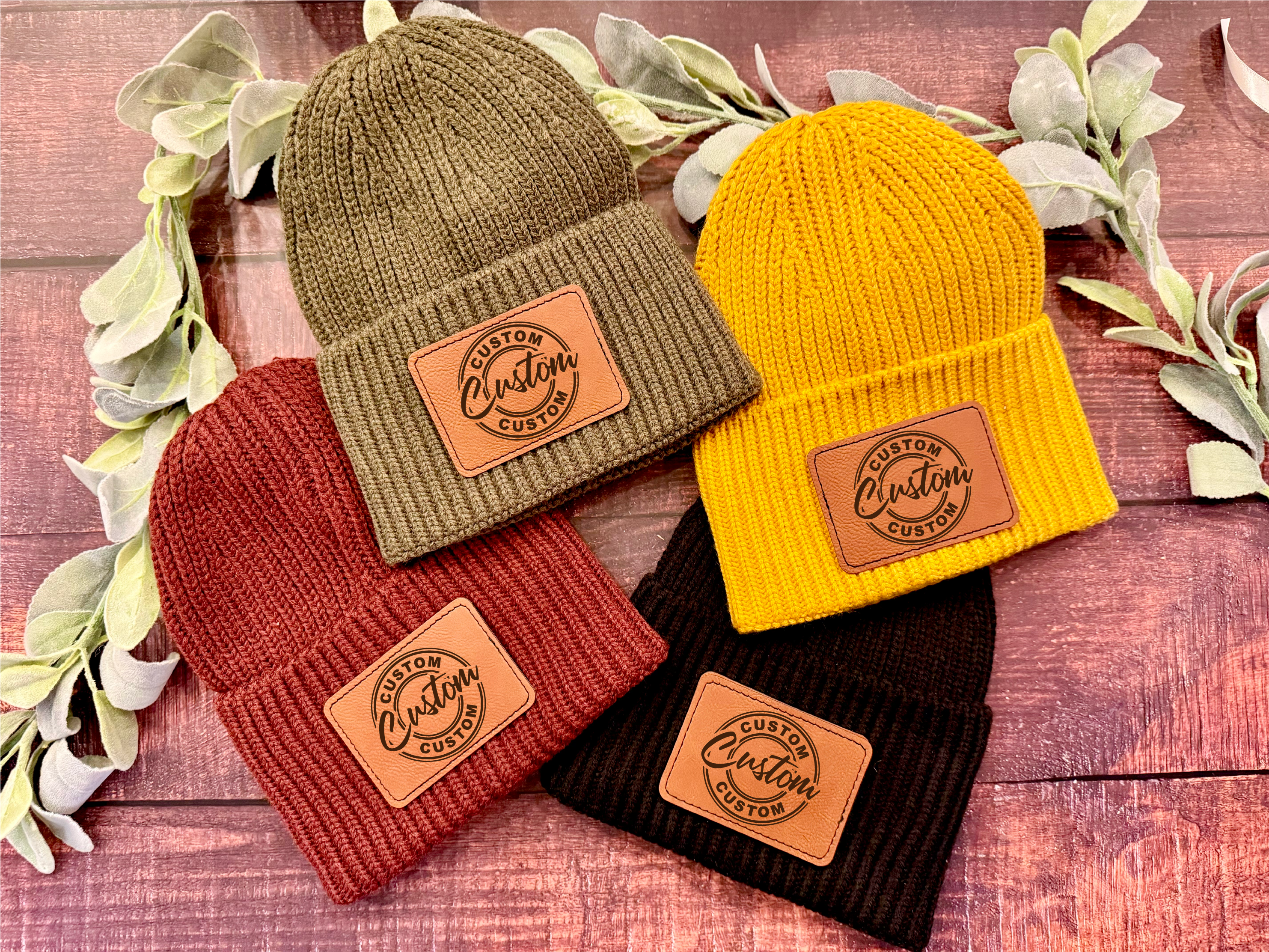 Leather Patch Beanies