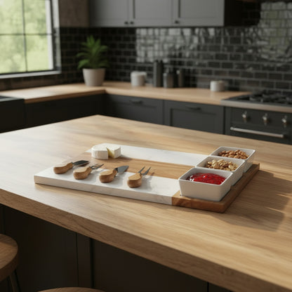 Marble Charcuterie Board: 3 Bowl Set