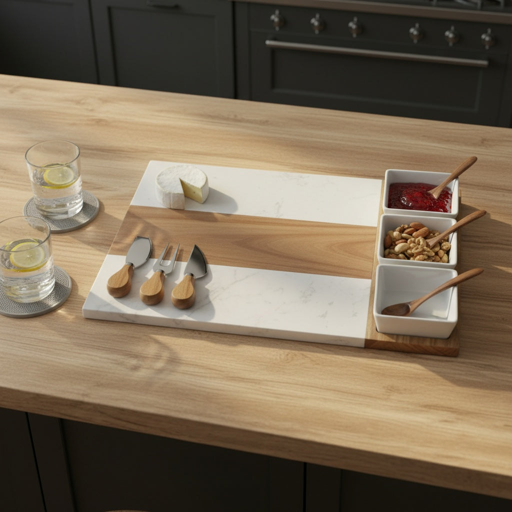 Marble Charcuterie Board: 3 Bowl Set