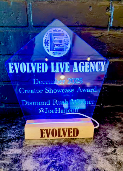 Evolve Acrylic trophy with Wood LED Base