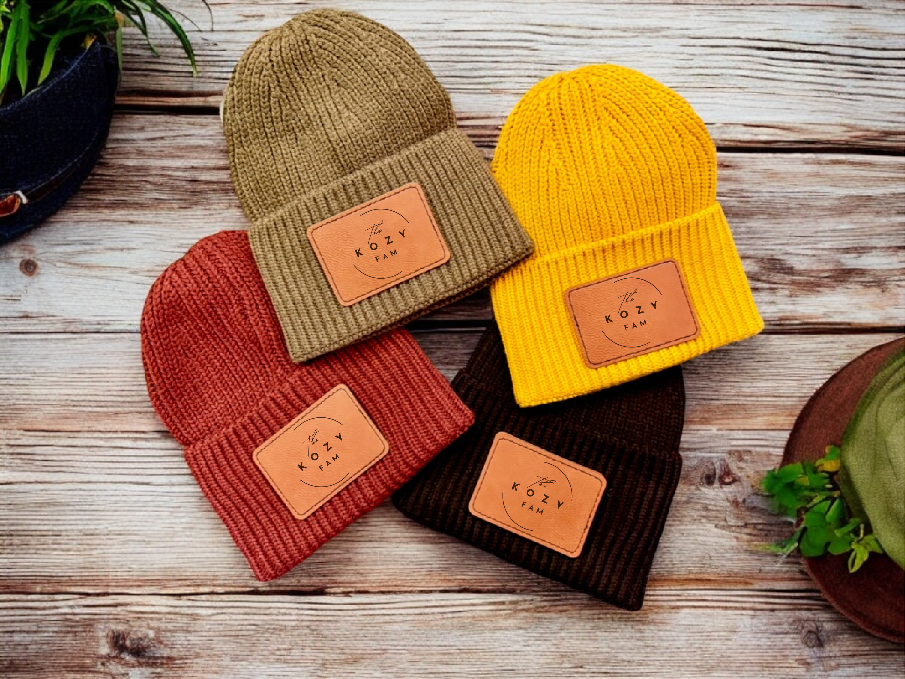 Kozy Fam Leather Patch Beanies