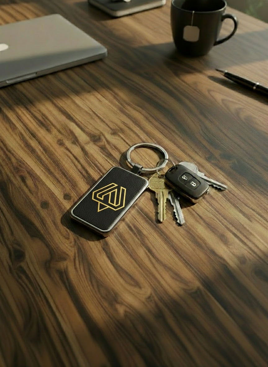 Leatherette & Metal Rectangle Keychains