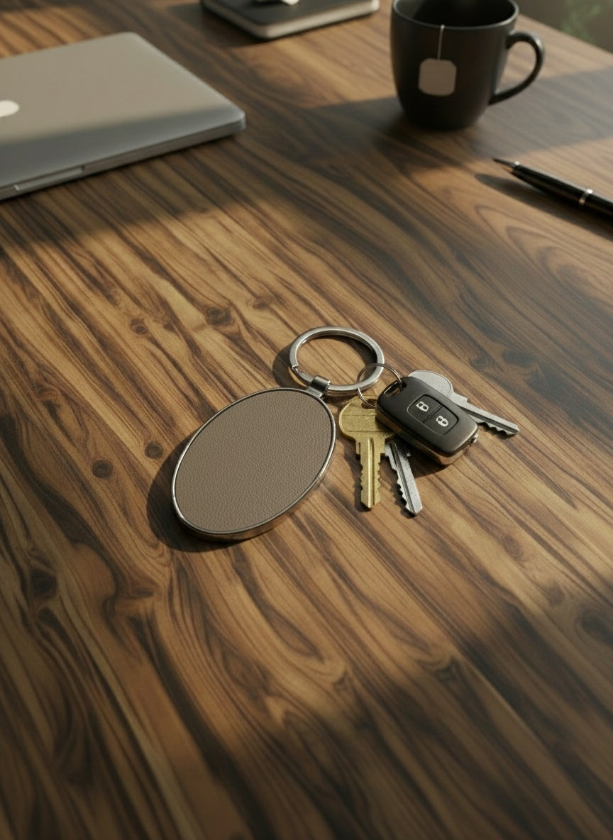 Leatherette & Metal Oval Keychains