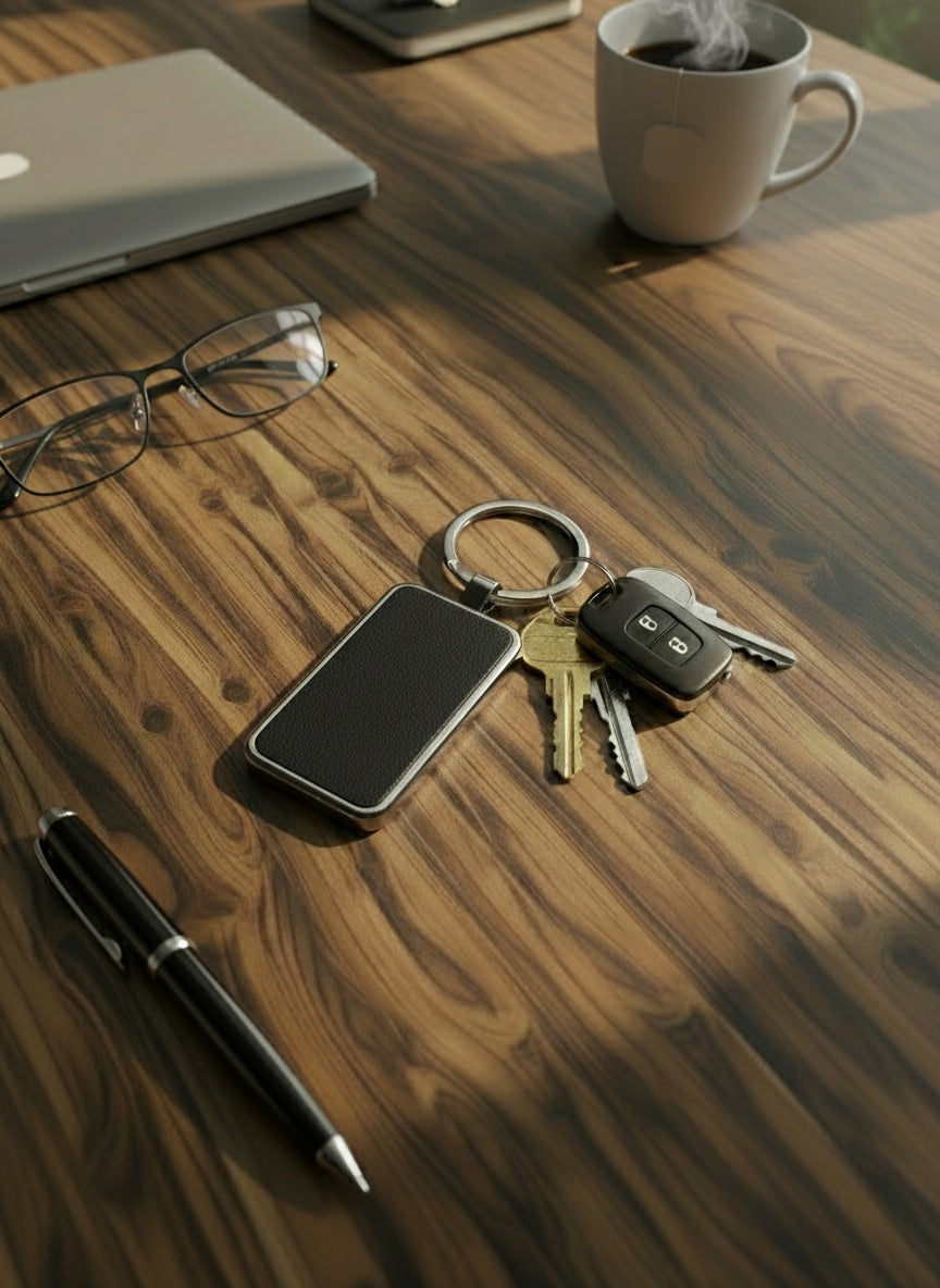 Leatherette & Metal Rectangle Keychains