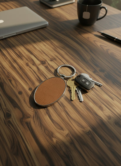 Leatherette & Metal Oval Keychains