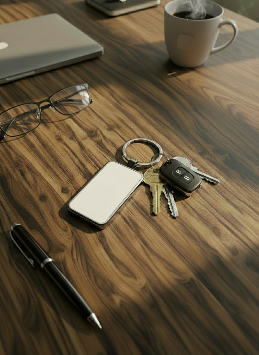 Leatherette & Metal Rectangle Keychains