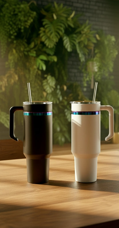 40oz Rainbow-Plated Tumbler with Handle