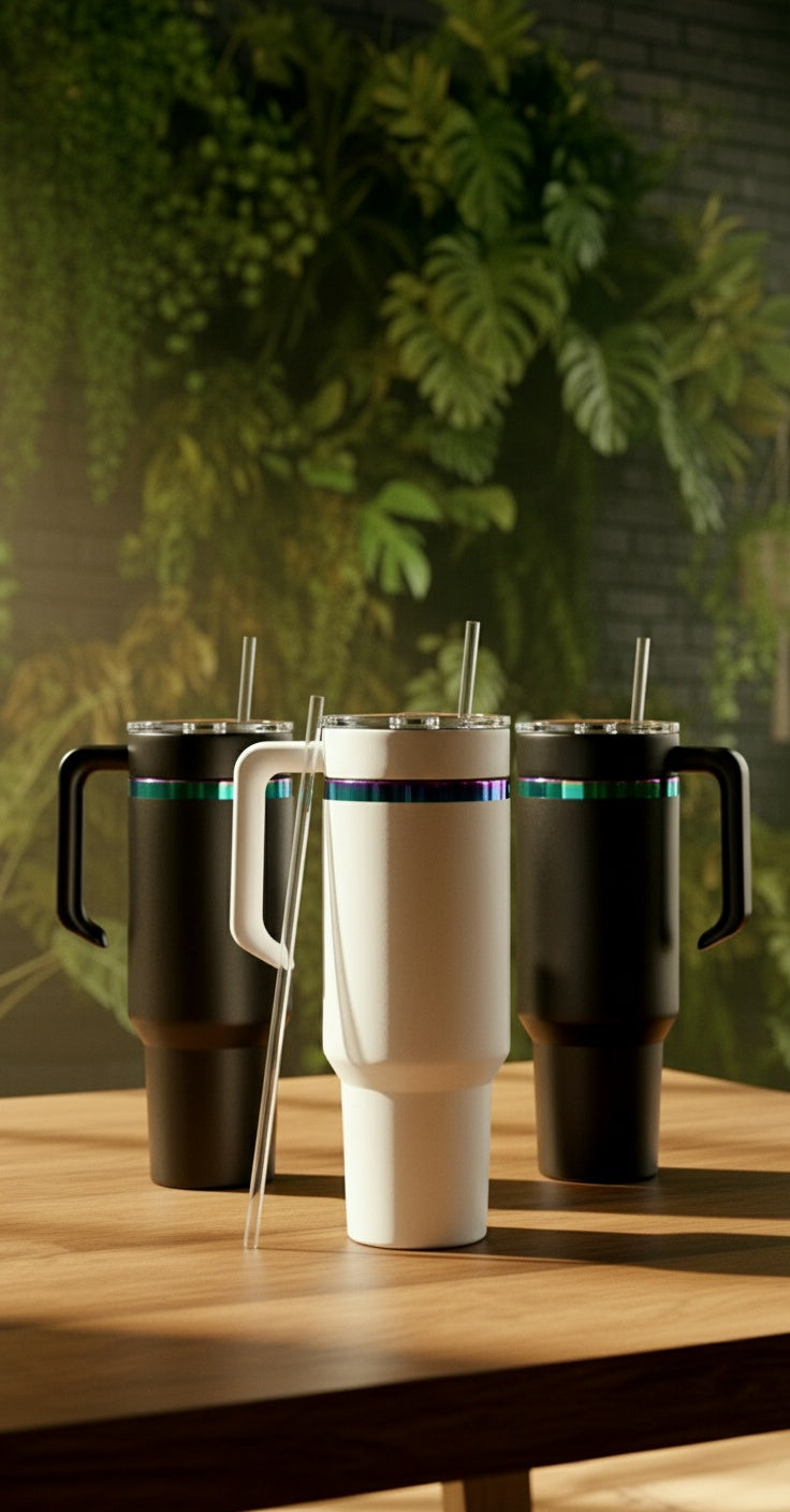 40oz Rainbow-Plated Tumbler with Handle