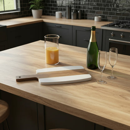 White Marble & Acacia Wood Cutting Board with Handle