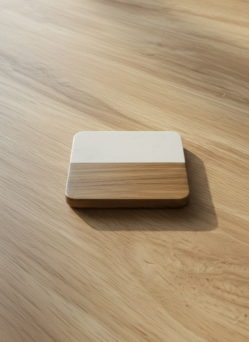 White Marble & Acacia Wood Coasters (Set of 4)