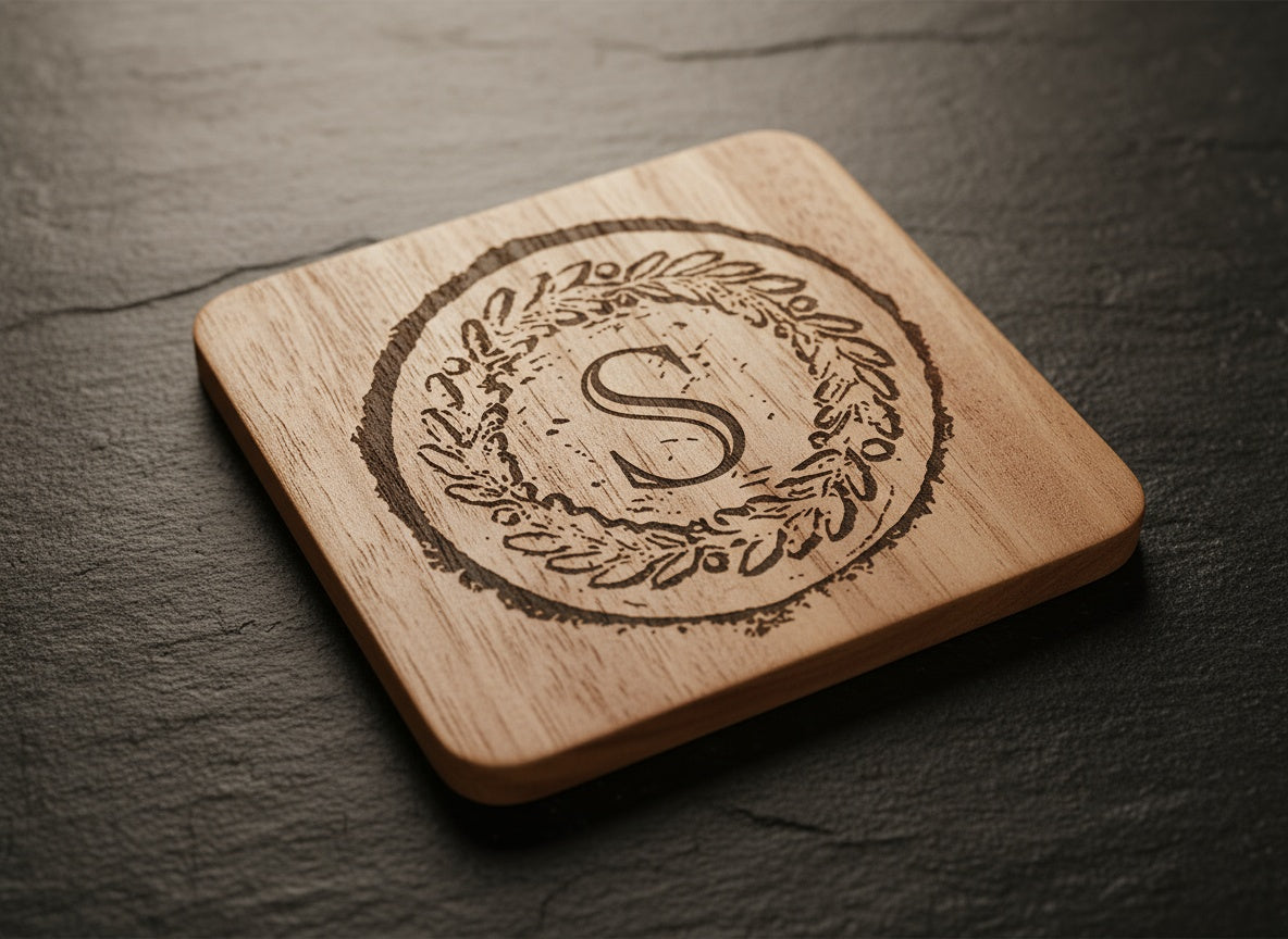 Monogram Emblem coaster engraving preview