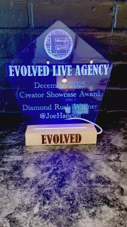 Evolve Acrylic trophy with Wood LED Base