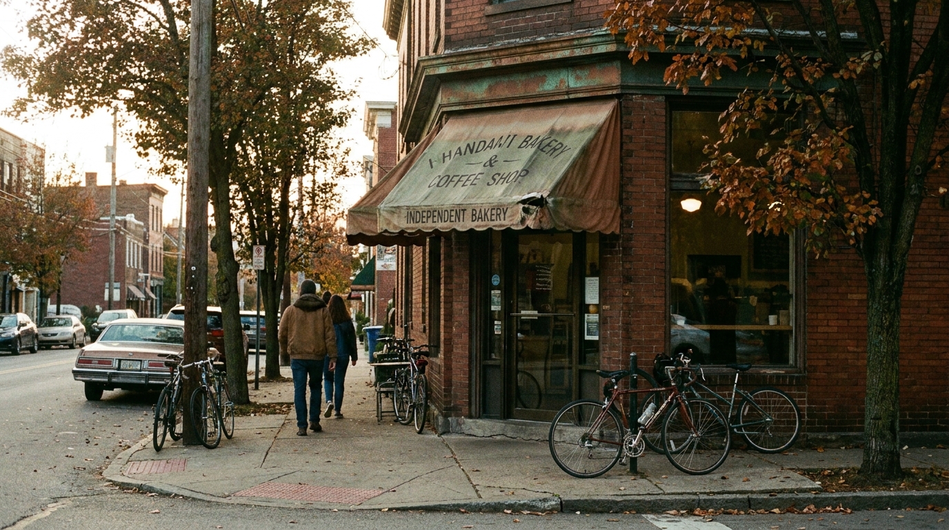 Corner storefront that defines a block
